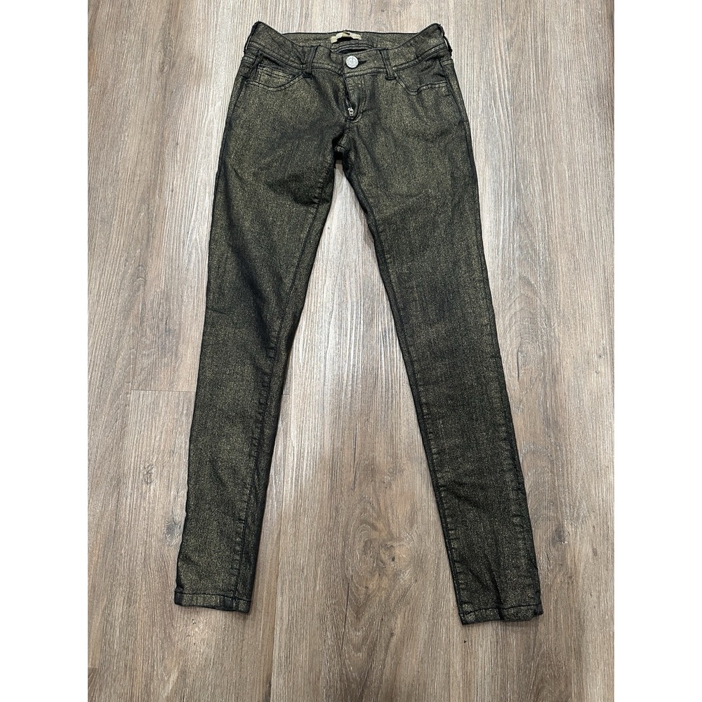 Romeo & Juliet Jeans Women 25 Black Gold Shimmer Metallic‎ Stretch